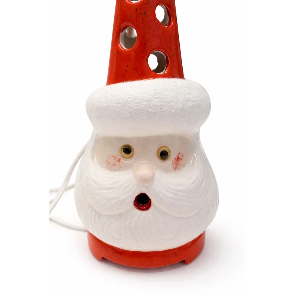 Vintage Ceramic Santa Claus Night Light Red Hat Cutouts Christmas Holiday Lamp
